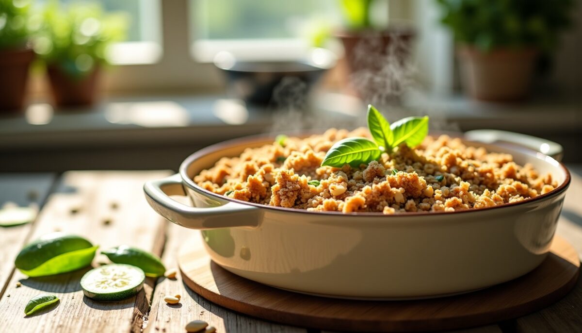 Crumble de courgettes aux amandes et basilic : la croûte dorée qui sauve le surplus d’été