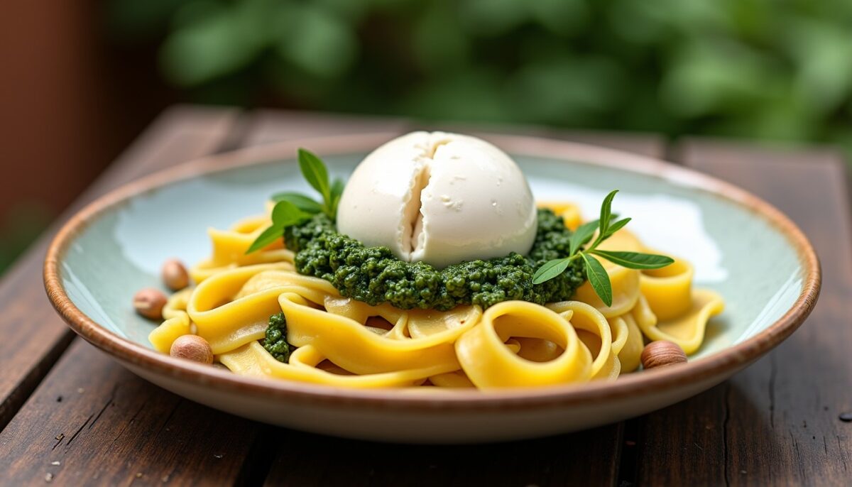 Tagliatelles froides pesto de roquette et burrata : le goût de Rome en 20 minutes