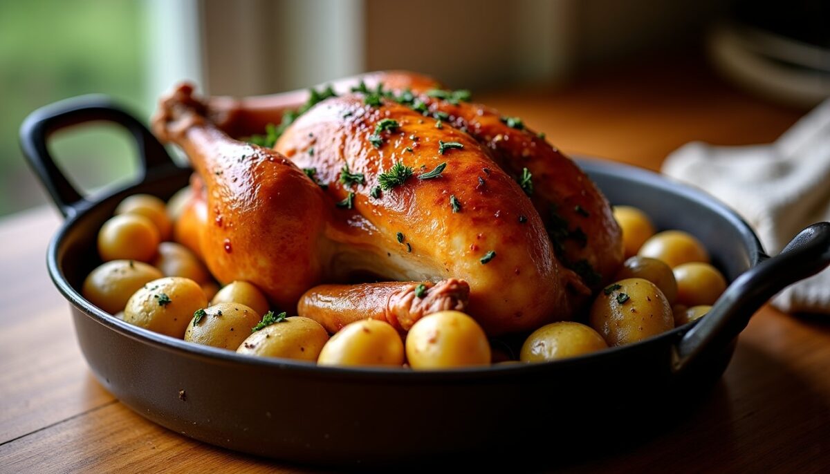 Poulet rôti et pommes de terre au même four : moins de vaisselle, goût plus profond