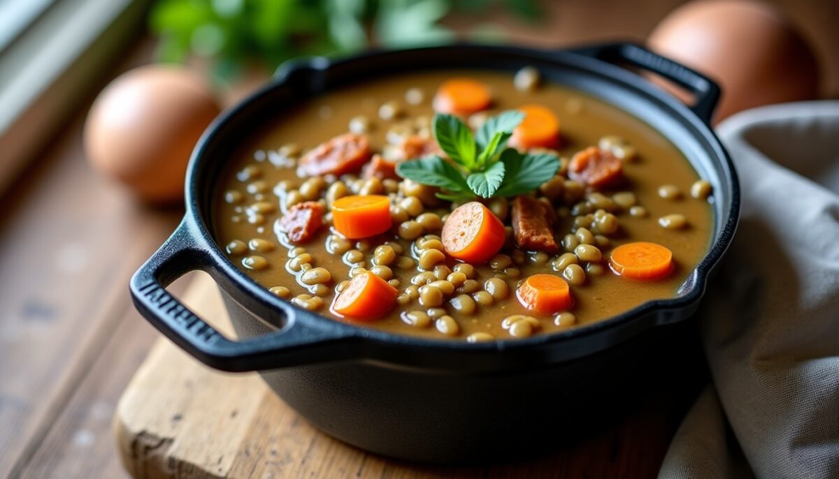 Cocotte de lentilles aux lardons et carottes la veille, pour gagner en onctuosité