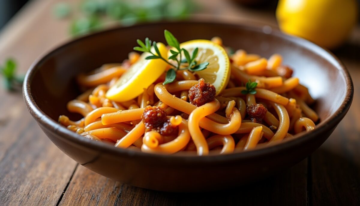 Oubliez la sauce tomate : pâtes aux oignons rôtis fondants au four, sauce nappante et équilibre au citron