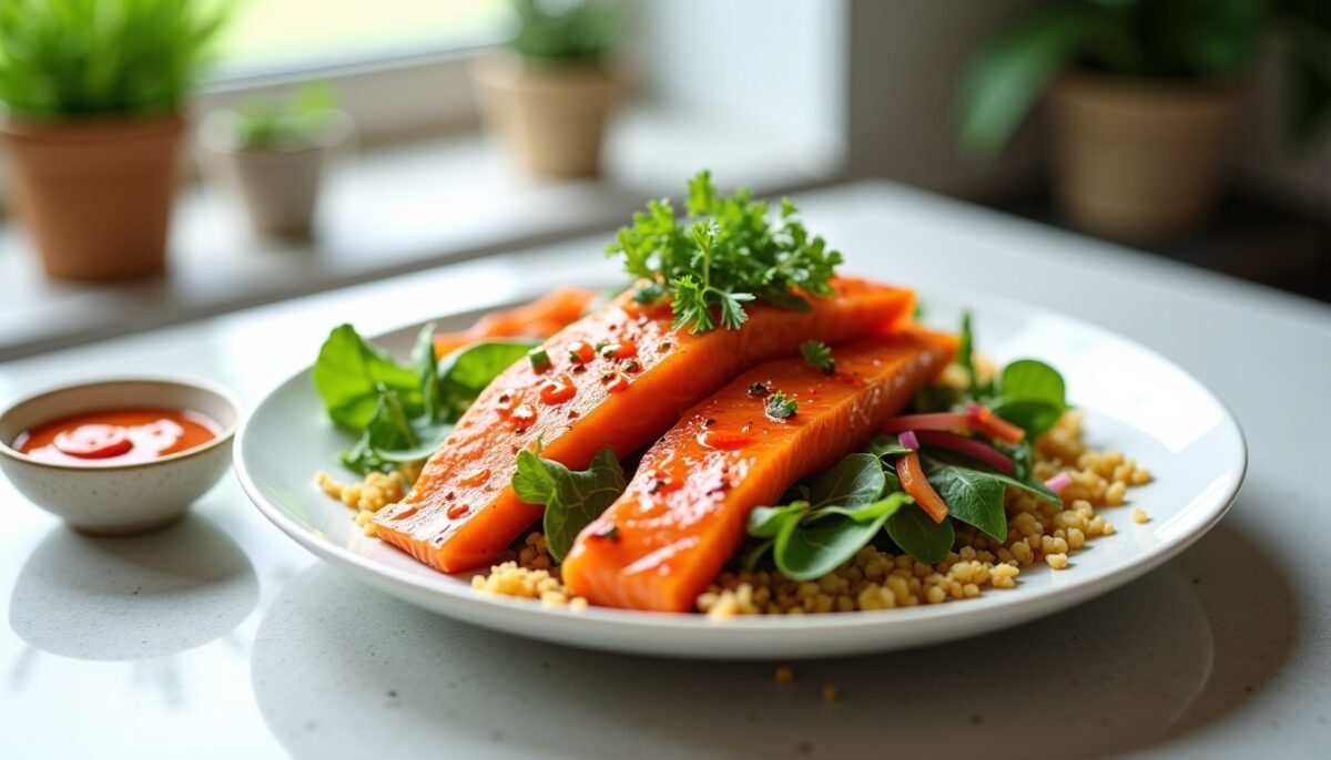 Salade de saumon épicé et riz croustillant prête en 15 minutes : sauce sriracha-mayo