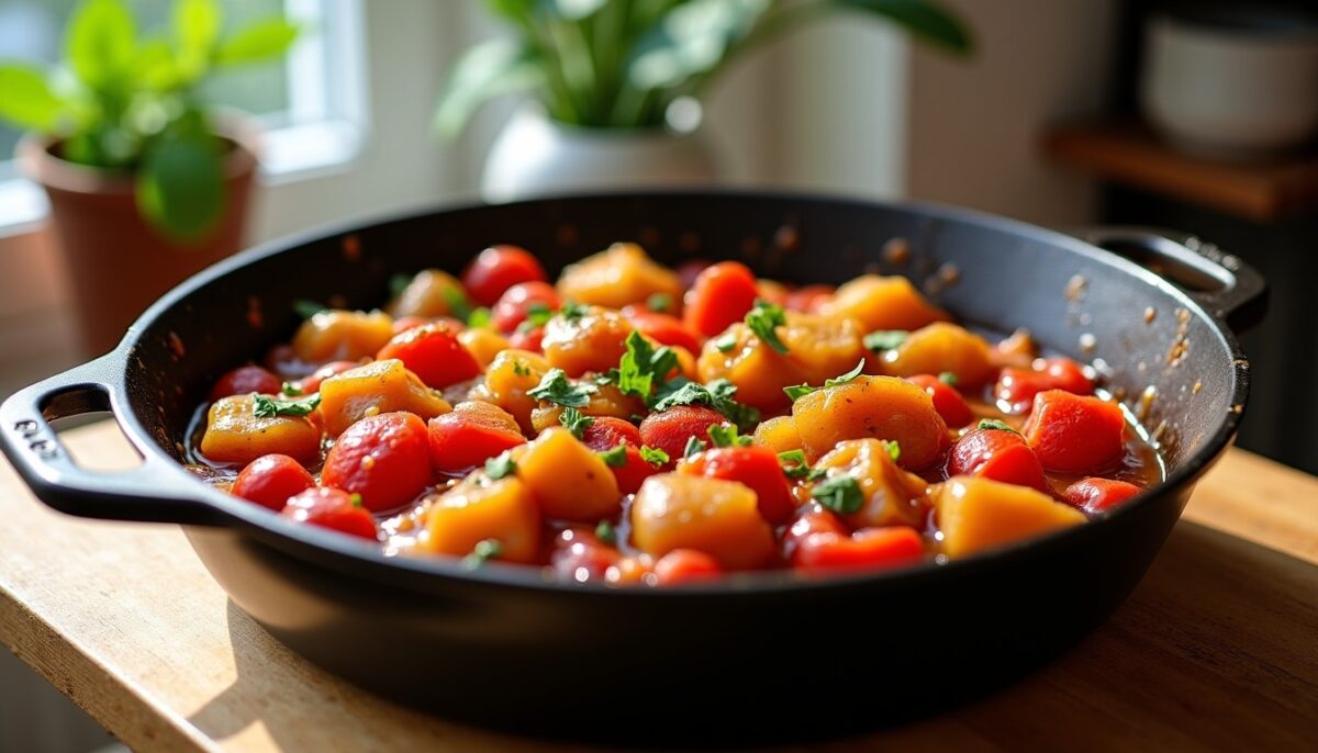 Chakchouka aux pommes de terre et oignons caramélisés : moins chère qu’une pizza surgelée